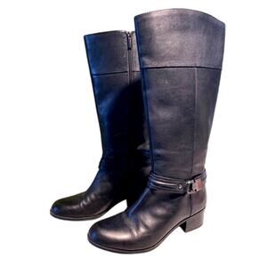 Black Leather Bandolino Carlita Tall Flat Riding Boots Size 7.5